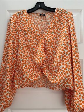 Women's Floral Tie-Front Blouse - Orange